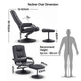 Artiss Recliner with Ottoman 360-Degree Swivel Recliner Chair and Ottoman Set PU Leather Black