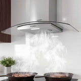 Devanti 90cm Range Hood Curved Glass Canopy Rangehood Kitchen Exhaust Fan