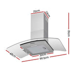 Devanti 90cm Range Hood Curved Glass Canopy Rangehood Kitchen Exhaust Fan
