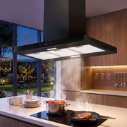 Devanti 90cm Island Rangehood Ceiling-Mounted 3-Speed Touch Control LED Black