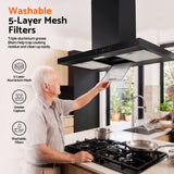 Devanti 90cm Island Rangehood Ceiling-Mounted 3-Speed Touch Control LED Black