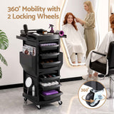 Embellir Salon Trolley 2 Lockable Doors 6 Tier Trays Mobile Hair Cart Black In Australia - Darrahopens
