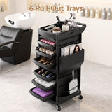 Embellir Salon Trolley 2 Lockable Doors 6 Tier Trays Mobile Hair Cart Black