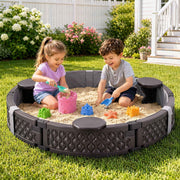 Kids Outdoor Sandpit Toys Sandbox 121cm Round Brown 3 Seats Cover Liner In Australia - Darrahopens