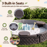 Kids Outdoor Sandpit Toys Sandbox 121cm Round Brown 3 Seats Cover Liner In Australia - Darrahopens