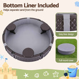 Kids Outdoor Sandpit Toys Sandbox 121cm Round Brown 3 Seats Cover Liner In Australia - Darrahopens