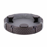 Kids Outdoor Sandpit Toys Sandbox 121cm Round Brown 3 Seats Cover Liner