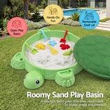 Keezi Kids Sandpit Turtle Sandbox Toys with Umbrella Lid Green 8 Accessories 3+