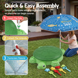Keezi Kids Sandpit Turtle Sandbox Toys with Umbrella Lid Green 8 Accessories 3+