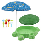Keezi Kids Sandpit Turtle Sandbox Toys with Umbrella Lid Green 8 Accessories 3+