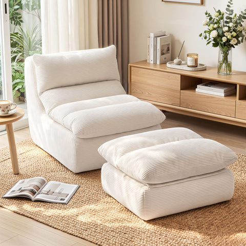 Artiss Lounge Chair Ottoman Single Sofa Couch Boneless Corduroy Chaise Footrest In Australia - Darrahopens