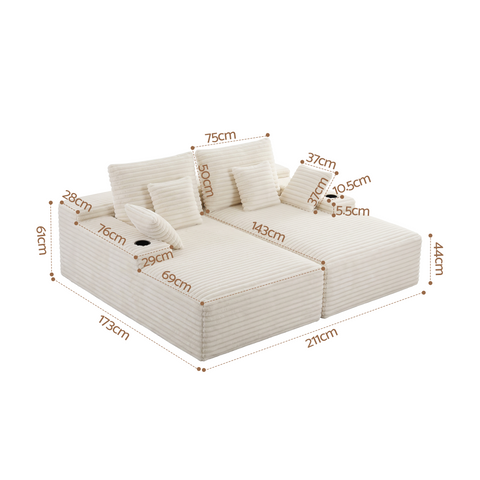 Artiss Double Chaise Lounge Sofa 2-Seater Modular Sofa Lounge Chair Couch Beige In Australia - Darrahopens