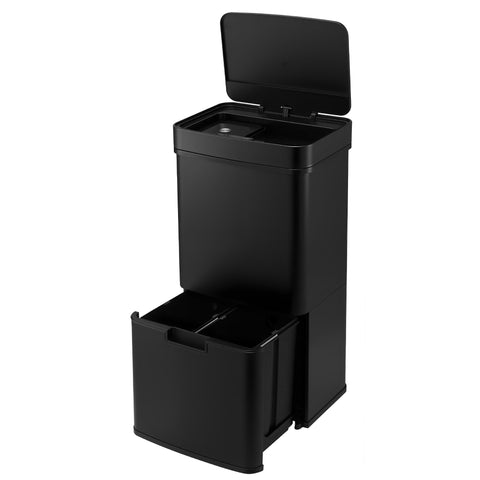 Devanti 72L Sensor Bin Rubbish Bins 4-in-1 Compartment Stainless Steel Trash Can Black In Australia - Darrahopens