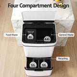 Devanti 72L Sensor Bin Rubbish Bins 4-in-1 Compartment Stainless Steel Trash Can White