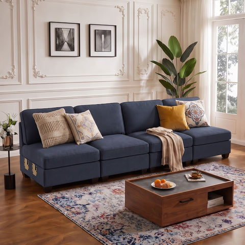 Artiss 4 Seater Modular Sofa Set Sectional Easy Assembly Dark Grey