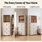 Artiss Foldable Storage Cabinet Stackable Box Wardrobe Clear Magnetic Door White