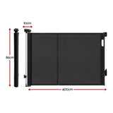 Keezi Retractable Gate Baby Gate Pet Safety Fence Extends up to 400cm Black In Australia - Darrahopens