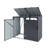 Giantz Bin Shed Double Wheelie Waste Bins Storage Steel Garden Enclosure Grey