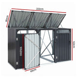 Giantz Bin Shed Triple Wheelie Waste Bins Storage Steel Garden Enclosure Grey