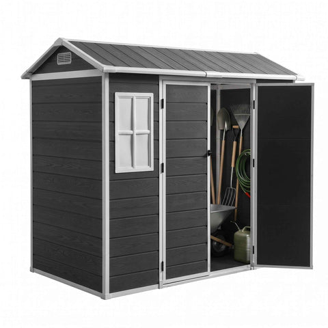 Giantz Garden Shed Resin Outdoor Storage Box 2.44x1.31M Tool Shed Backyard Black In Australia - Darrahopens