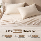 Giselle Queen Sheet Set 150 GSM Anti-pilling Micro Flannel, Fast Drying Lightweight 4 Piece, 40CM Deep Pocket Fits Thick Mattress, Cream White