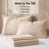 Giselle Queen Sheet Set 150 GSM Anti-pilling Micro Flannel, Fast Drying Lightweight 4 Piece, 40CM Deep Pocket Fits Thick Mattress, Cream White