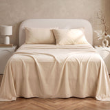 Giselle Queen Sheet Set 150 GSM Anti-pilling Micro Flannel, Fast Drying Lightweight 4 Piece, 40CM Deep Pocket Fits Thick Mattress, Cream White