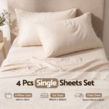 Giselle Single Sheet Set 150 GSM Anti-pilling Micro Flannel, Fast Drying Lightweight 4 Piece, 40CM Deep Pocket Fits Thick Mattress, Cream White