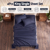 Giselle Kingsingle 500TC Cotton 4Pcs Sheet Set with 40cm Extra Deep Pocket for Thick Mattresses Sateen Weave for Sweaty Nights Navy Blue In Australia - Darrahopens