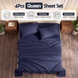 Giselle Queen 500TC Cotton 4Pcs Sheet Set with 40cm Extra Deep Pocket for Thick Mattresses Sateen Weave for Sweaty Nights Navy Blue