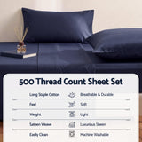 Giselle Queen 500TC Cotton 4Pcs Sheet Set with 40cm Extra Deep Pocket for Thick Mattresses Sateen Weave for Sweaty Nights Navy Blue