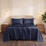 Giselle Queen 500TC Cotton 4Pcs Sheet Set with 40cm Extra Deep Pocket for Thick Mattresses Sateen Weave for Sweaty Nights Navy Blue