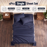 Giselle Single 500TC Cotton 4Pcs Sheet Set with 40cm Extra Deep Pocket for Thick Mattresses Sateen Weave for Sweaty Nights Navy Blue