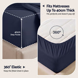 Giselle Single 500TC Cotton 4Pcs Sheet Set with 40cm Extra Deep Pocket for Thick Mattresses Sateen Weave for Sweaty Nights Navy Blue