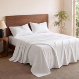 Giselle Double 500TC Cotton 4Pcs Sheet Set with 40cm Extra Deep Pocket for Thick Mattresses Sateen Weave for Sweaty Nights White