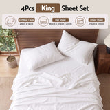Giselle King 500TC Cotton 4Pcs Sheet Set with 40cm Extra Deep Pocket for Thick Mattresses Sateen Weave for Sweaty Nights White