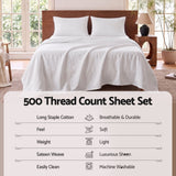 Giselle King 500TC Cotton 4Pcs Sheet Set with 40cm Extra Deep Pocket for Thick Mattresses Sateen Weave for Sweaty Nights White
