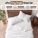 Giselle Kingsingle 500TC Cotton 4Pcs Sheet Set with 40cm Extra Deep Pocket for Thick Mattresses Sateen Weave for Sweaty Nights White