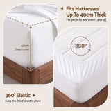 Giselle Queen 500TC Cotton 4Pcs Sheet Set with 40cm Extra Deep Pocket for Thick Mattresses Sateen Weave for Sweaty Nights White