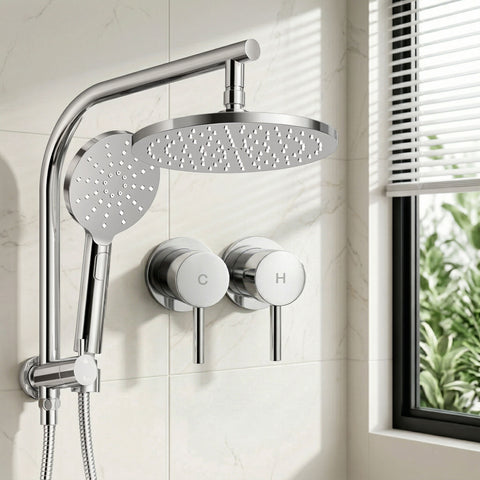 Cefito 9'' Rain Shower Head Set Handheld Round High Pressure Twins Tap Chrome | darrahopens.com.au Premium AU Stock