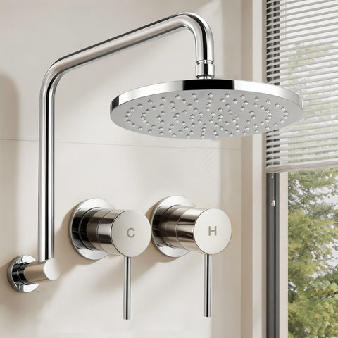 Cefito 9'' Rain Overhead Swivel Shower Head with Wall Twin Swivel Bathroom Tap Silver | darrahopens.com.au Premium AU Stock