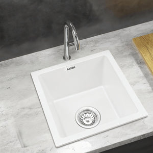 Cefito Kitchen Sink 38x38cm Granite Stone Sink Single Bowl White