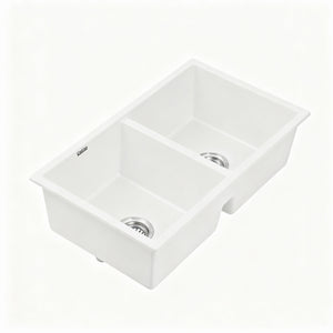 Cefito Kitchen Sink 77x45cm Granite Stone Sink Double Bowl White