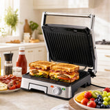 Devanti 2000W 3-in-1 Panini Press Grill Sandwich Maker 180° Open 4 Slice In Australia - Darrahopens