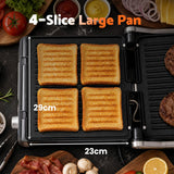 Devanti 2000W 3-in-1 Panini Press Grill Sandwich Maker 180° Open 4 Slice