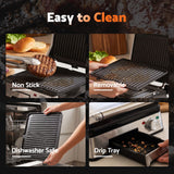 Devanti 2000W 3-in-1 Panini Press Grill Sandwich Maker 180° Open 4 Slice