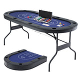 8 Player 1.8m Folding Poker Table and 300pcs Chips Set Portable Card Game Blue Layout Blue In Australia - Darrahopens