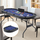 8 Player 1.8m Folding Poker Table and 300pcs Chips Set Portable Card Game Blue Layout Blue