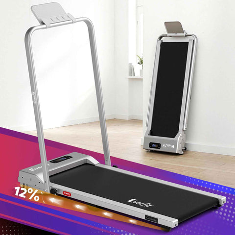 Everfit 3 in 1 Walking Pad Treadmill 12% Incline Foldable Under Desk Treadmills for Home Gym With 38cm Wide Belt Silver