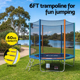 Everfit 6FT Kids Trampoline Rebounder with Enclosure Net Storage Bag